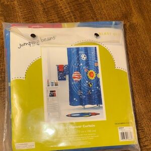 Jumping Beans Space-Themed Blue Fabric Shower Curtain